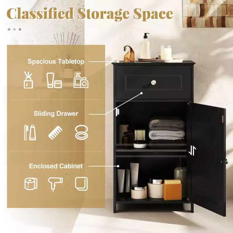 Mobile contenitore da pavimento Costway, organizer per bagno con armadietto e cassetto, mensola per asciugamani, bianco/grigio/nero
