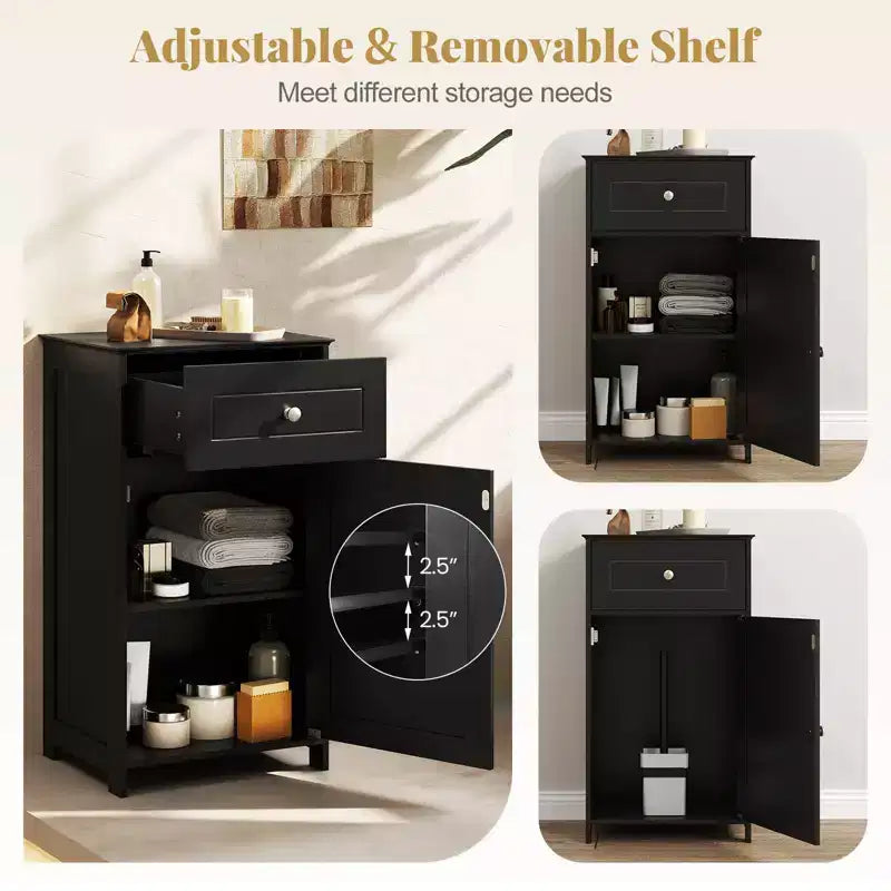 Mobile contenitore da pavimento Costway, organizer per bagno con armadietto e cassetto, mensola per asciugamani, bianco/grigio/nero