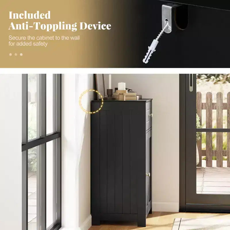 Mobile contenitore da pavimento Costway, organizer per bagno con armadietto e cassetto, mensola per asciugamani, bianco/grigio/nero