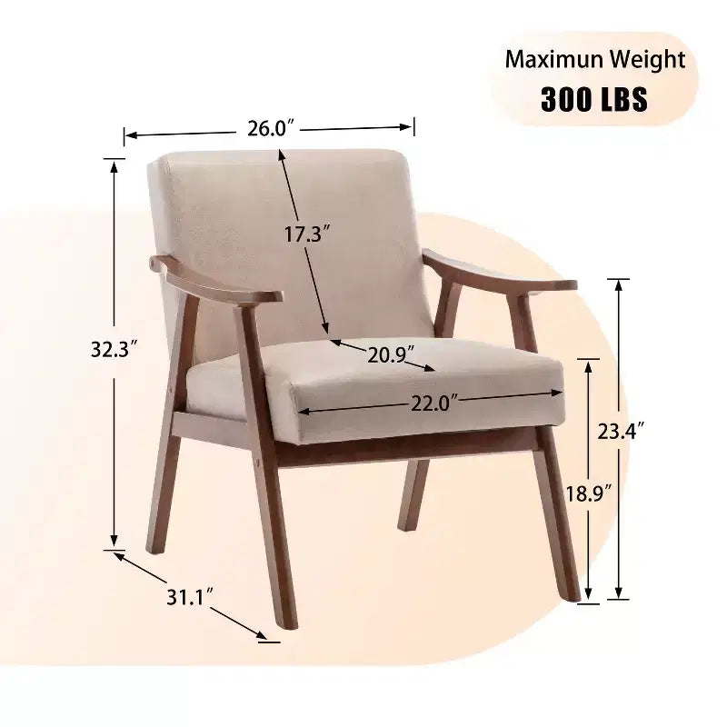 Okak Sedie d'accento per camera da letto, Sedia moderna di metà secolo, Telaio in legno massello, Sedia d'accento con schienale extra spesso, Sedia a pozzetto, Sala lettura