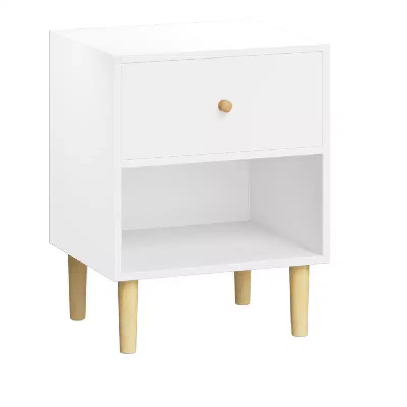 Comodino per bambini Comodino in legno Tavolino con cassetto e ripiano, Bianco-ModernLuxe