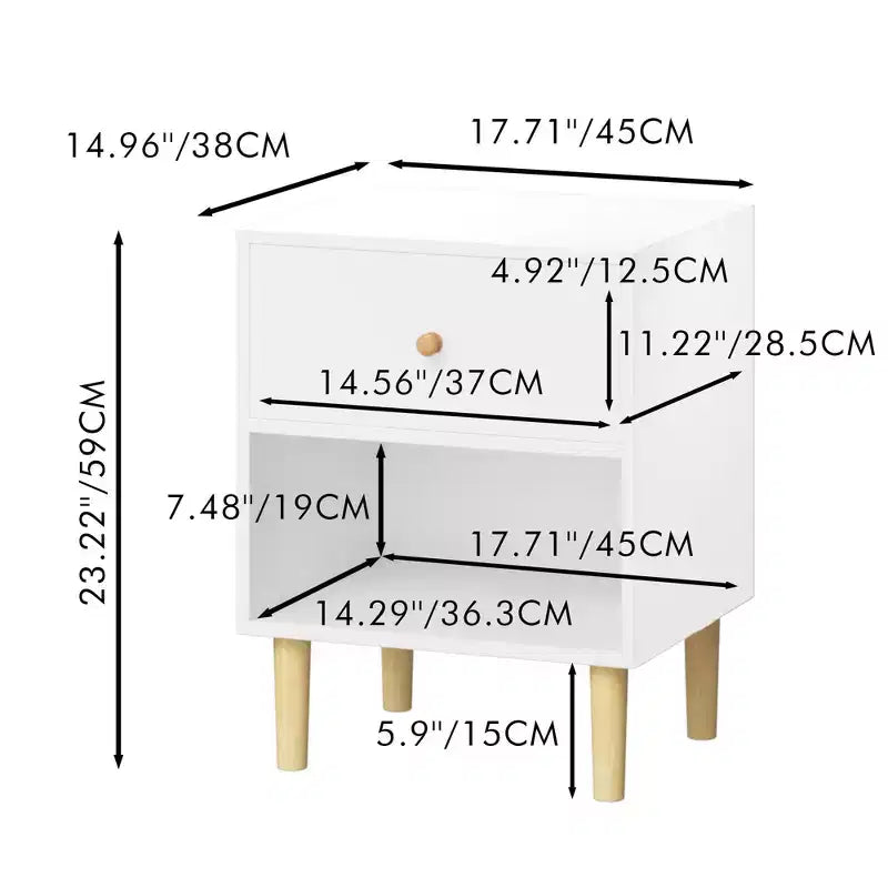 Comodino per bambini Comodino in legno Tavolino con cassetto e ripiano, Bianco-ModernLuxe