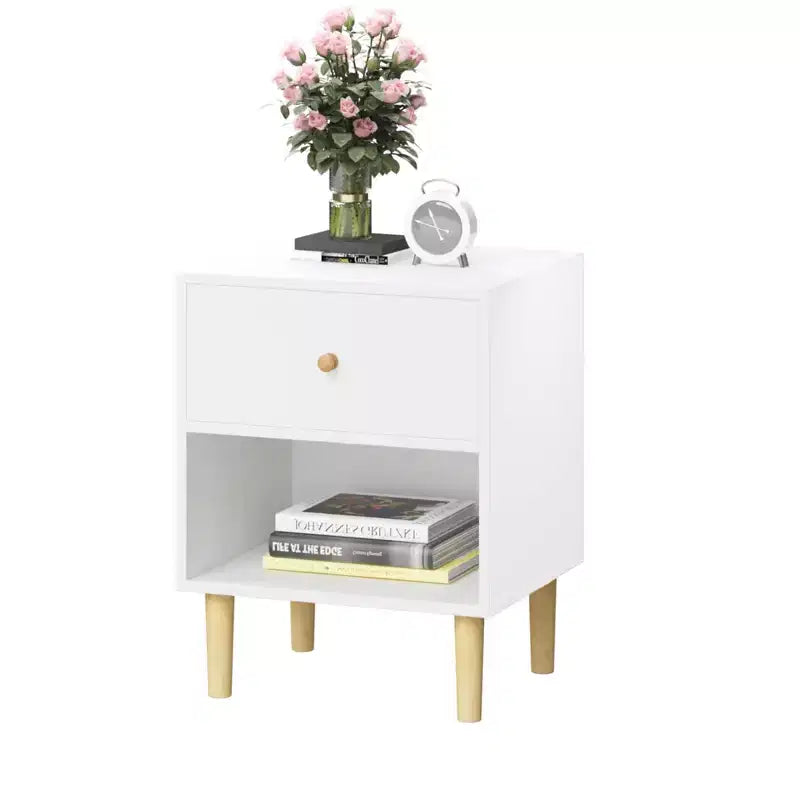 Comodino per bambini Comodino in legno Tavolino con cassetto e ripiano, Bianco-ModernLuxe