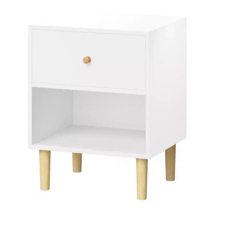 Comodino per bambini Comodino in legno Tavolino con cassetto e ripiano, Bianco-ModernLuxe