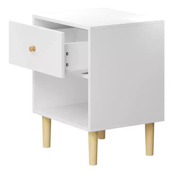 Comodino per bambini Comodino in legno Tavolino con cassetto e ripiano, Bianco-ModernLuxe