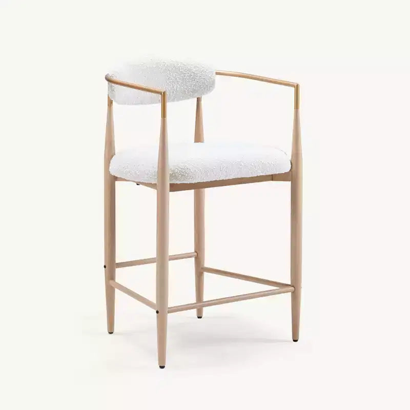 Sgabelli da Bar con Braccioli Imbottiti Bouclé, Set di 2, con Gambe in Metallo Effetto Legno per Cucina, Soggiorno, Ristorante, Caffetteria - Morden Fort