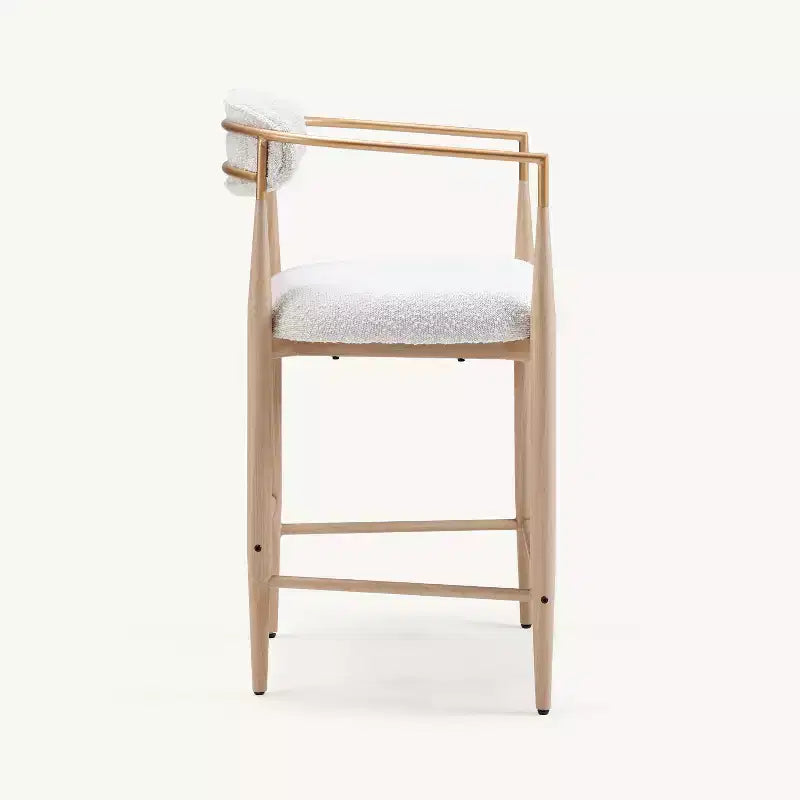 Sgabelli da Bar con Braccioli Imbottiti Bouclé, Set di 2, con Gambe in Metallo Effetto Legno per Cucina, Soggiorno, Ristorante, Caffetteria - Morden Fort
