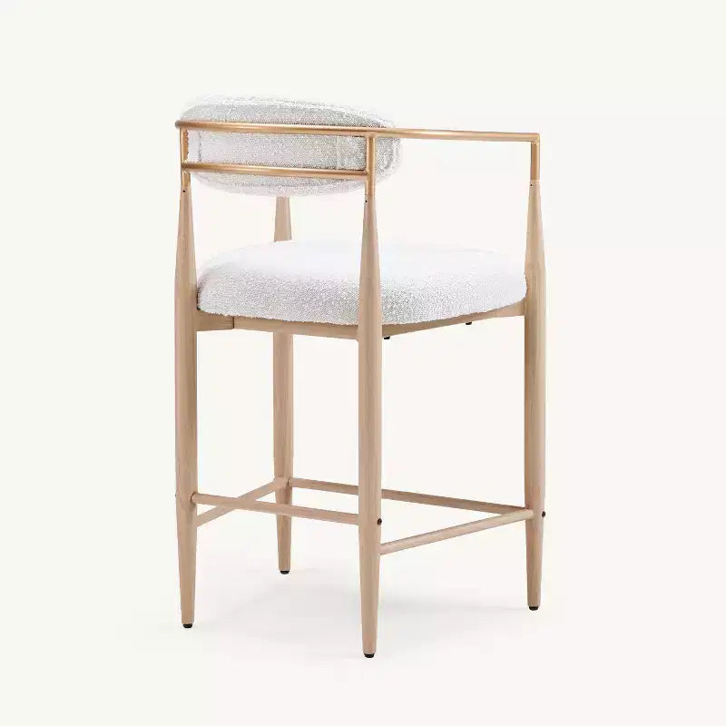 Sgabelli da Bar con Braccioli Imbottiti Bouclé, Set di 2, con Gambe in Metallo Effetto Legno per Cucina, Soggiorno, Ristorante, Caffetteria - Morden Fort