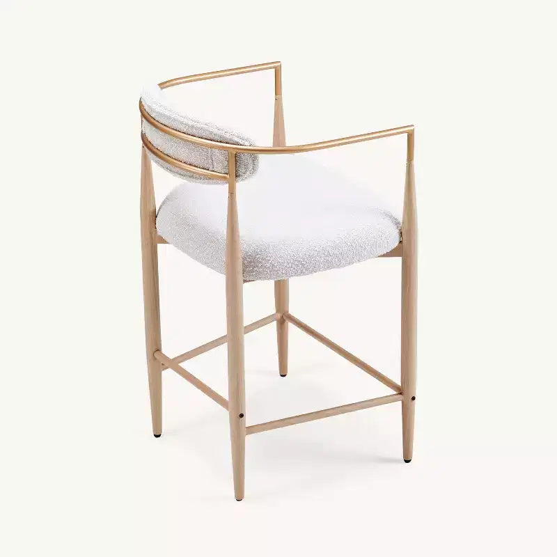 Sgabelli da Bar con Braccioli Imbottiti Bouclé, Set di 2, con Gambe in Metallo Effetto Legno per Cucina, Soggiorno, Ristorante, Caffetteria - Morden Fort