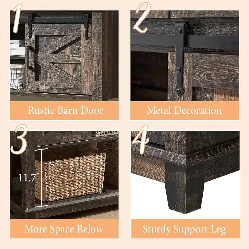 AMERLIFE Tavolo Divano con Ante Scorrevoli a Barn Door, Tavolino Consolle TV, Tavolo Ingresso Rustico da Fattoria da 46 pollici con Vano Contenitore