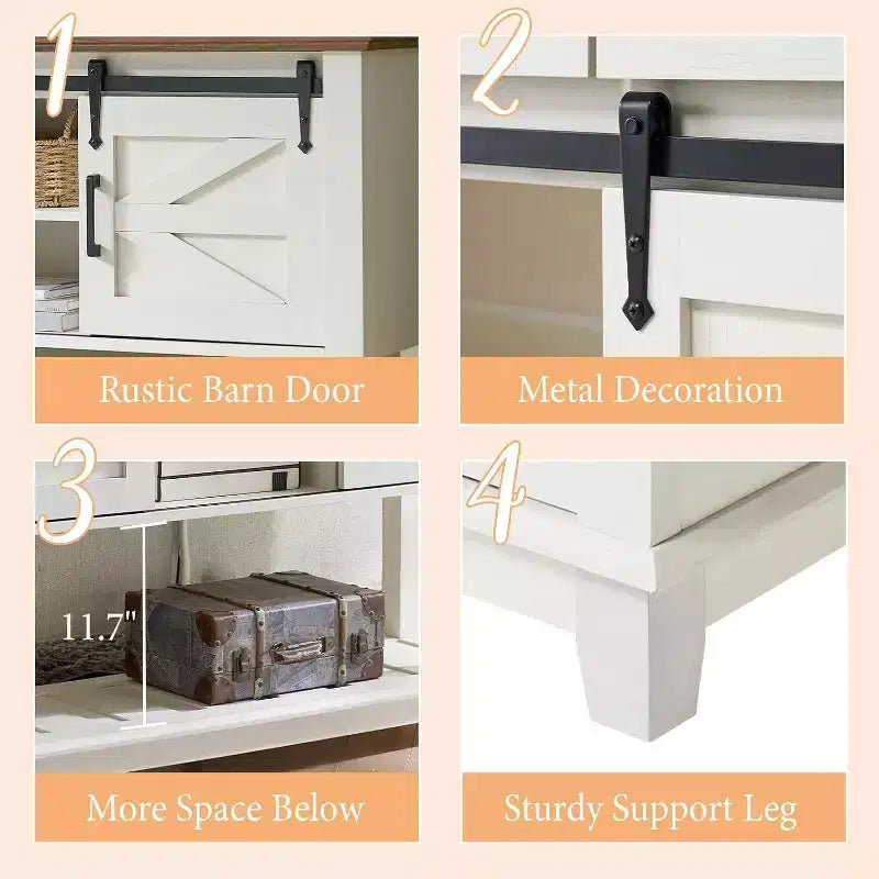 AMERLIFE Tavolo Divano con Ante Scorrevoli a Barn Door, Tavolino Consolle TV, Tavolo Ingresso Rustico da Fattoria da 46 pollici con Vano Contenitore