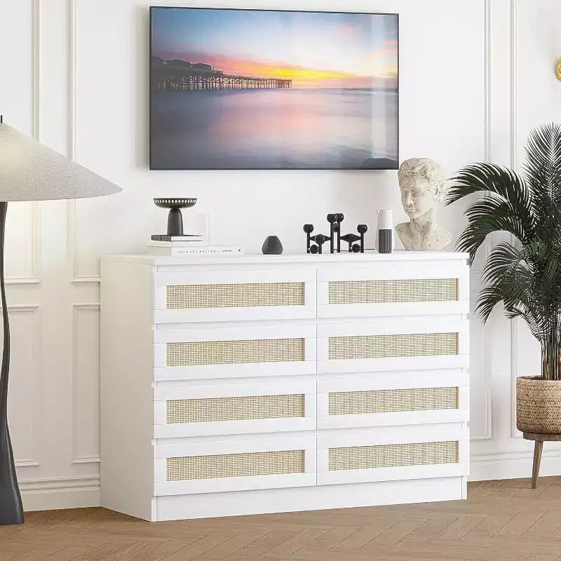Armadietti decorativi in rattan, cassettiera per camera da letto, cassettiera a 8 cassetti per armadio