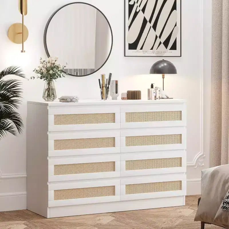 Armadietti decorativi in rattan, cassettiera per camera da letto, cassettiera a 8 cassetti per armadio
