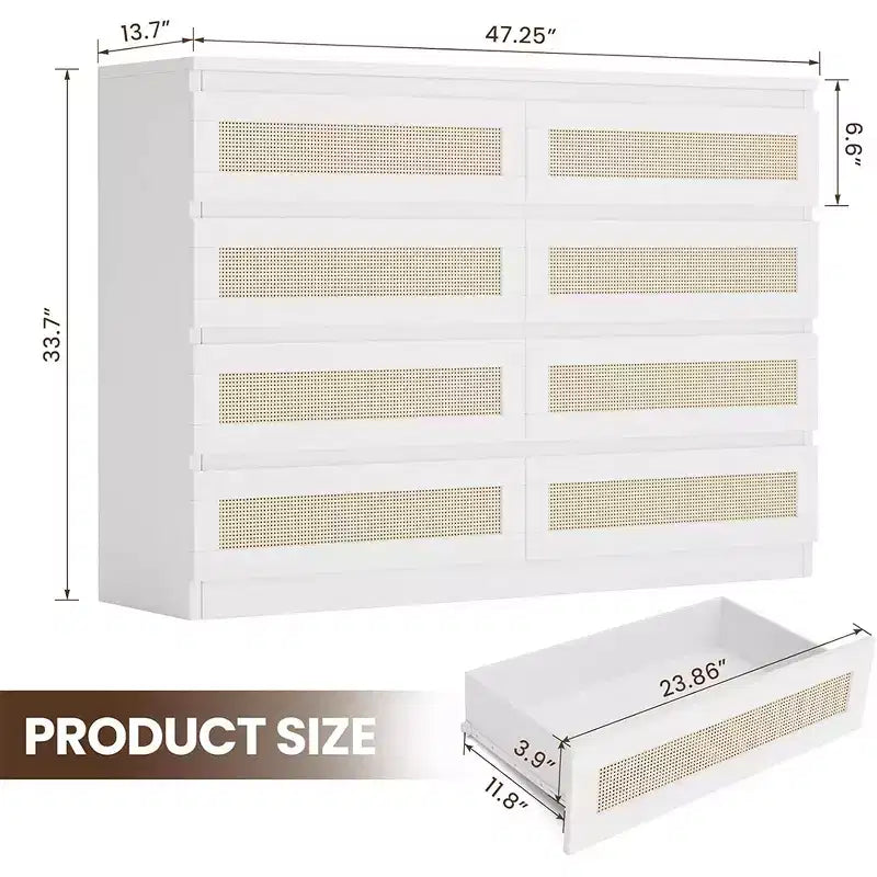 Armadietti decorativi in rattan, cassettiera per camera da letto, cassettiera a 8 cassetti per armadio