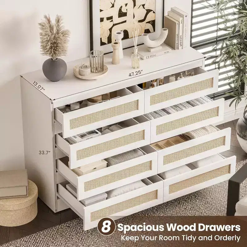 Armadietti decorativi in rattan, cassettiera per camera da letto, cassettiera a 8 cassetti per armadio