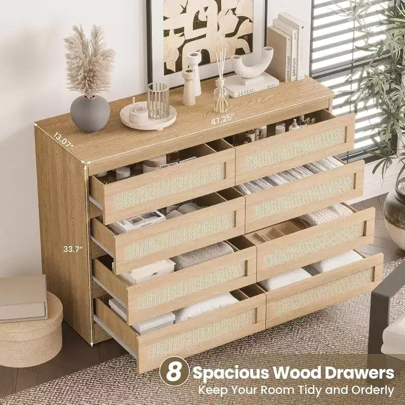 Armadietti decorativi in rattan, cassettiera per camera da letto, cassettiera a 8 cassetti per armadio