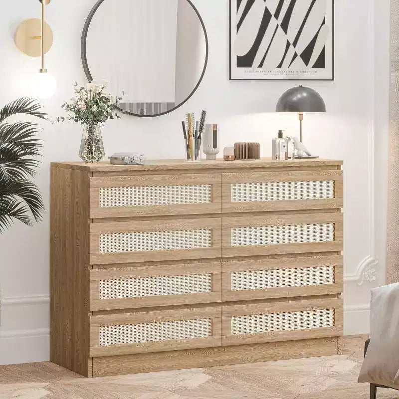 Armadietti decorativi in rattan, cassettiera per camera da letto, cassettiera a 8 cassetti per armadio