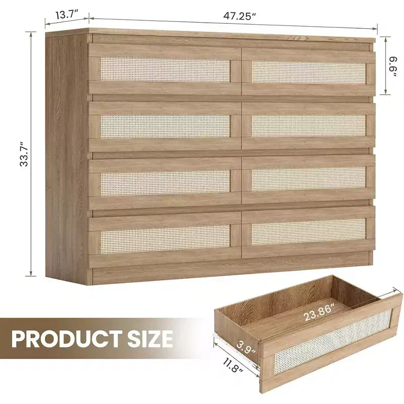 Armadietti decorativi in rattan, cassettiera per camera da letto, cassettiera a 8 cassetti per armadio