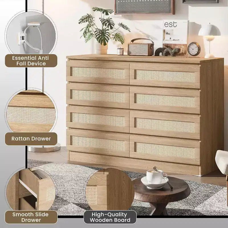 Armadietti decorativi in rattan, cassettiera per camera da letto, cassettiera a 8 cassetti per armadio