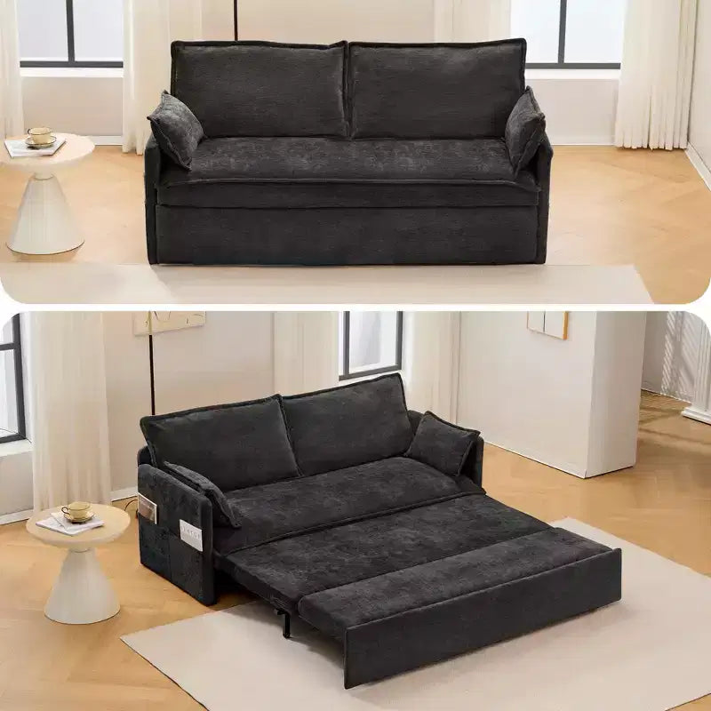 Divano letto estraibile Whisen, divano letto convertibile con contenitore laterale e porte di ricarica USB/C-TYPE