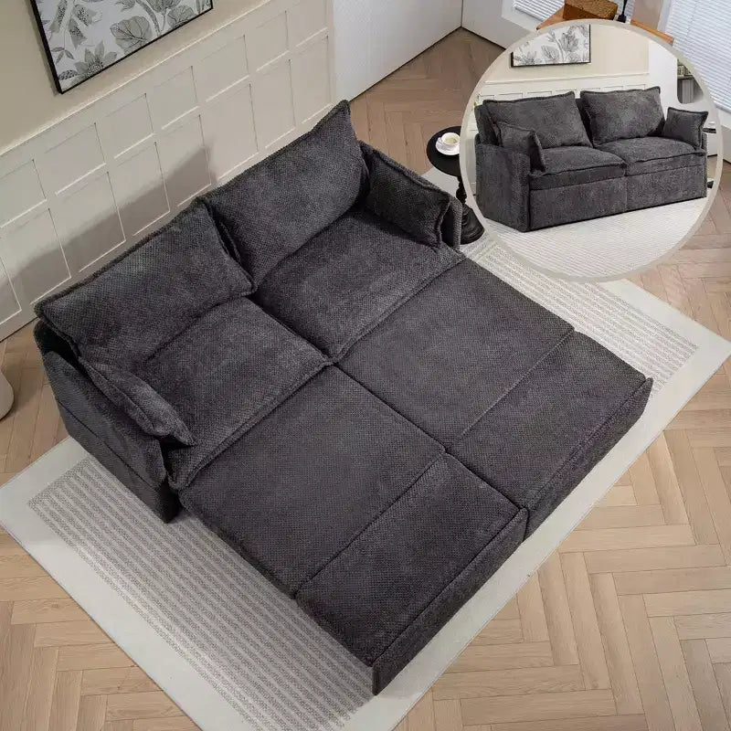 Divano letto estraibile Whisen, divano letto convertibile con contenitore laterale e porte di ricarica USB/C-TYPE