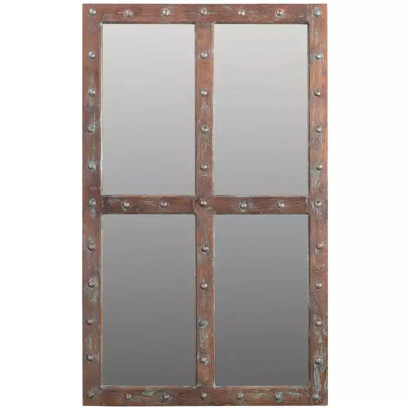 HomeRoots 60 Wood Brown Rustic Solid Wood Window Pane Framed Accent Mirror