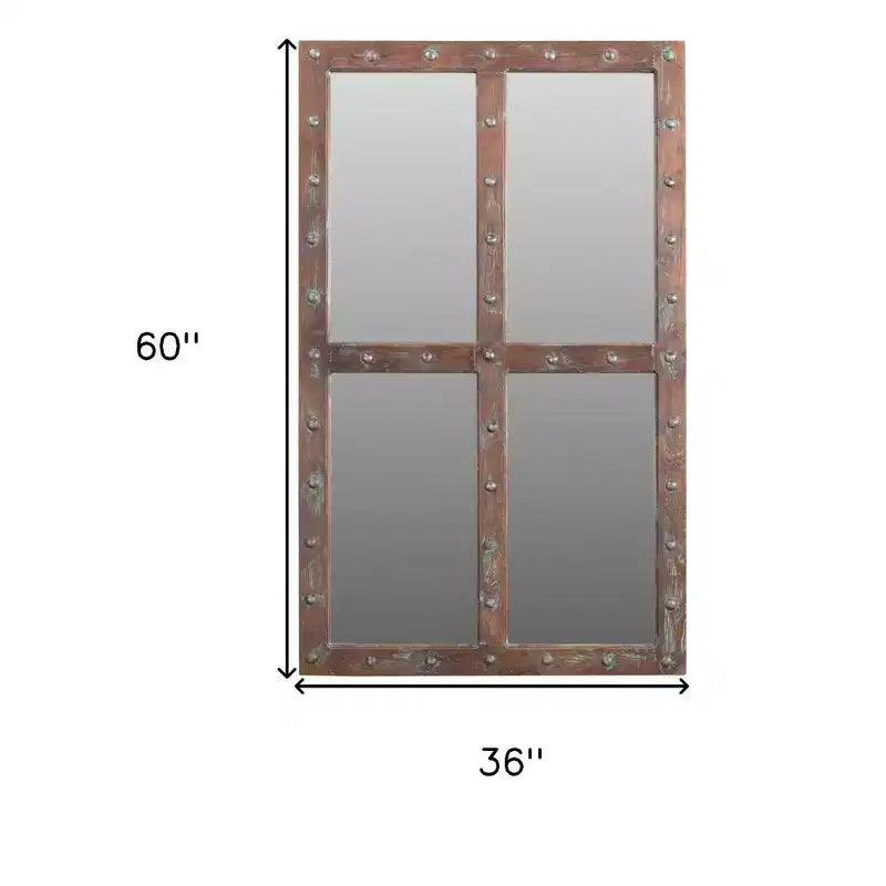 HomeRoots 60 specchio decorativo con cornice a vetri in legno massello rustico marrone