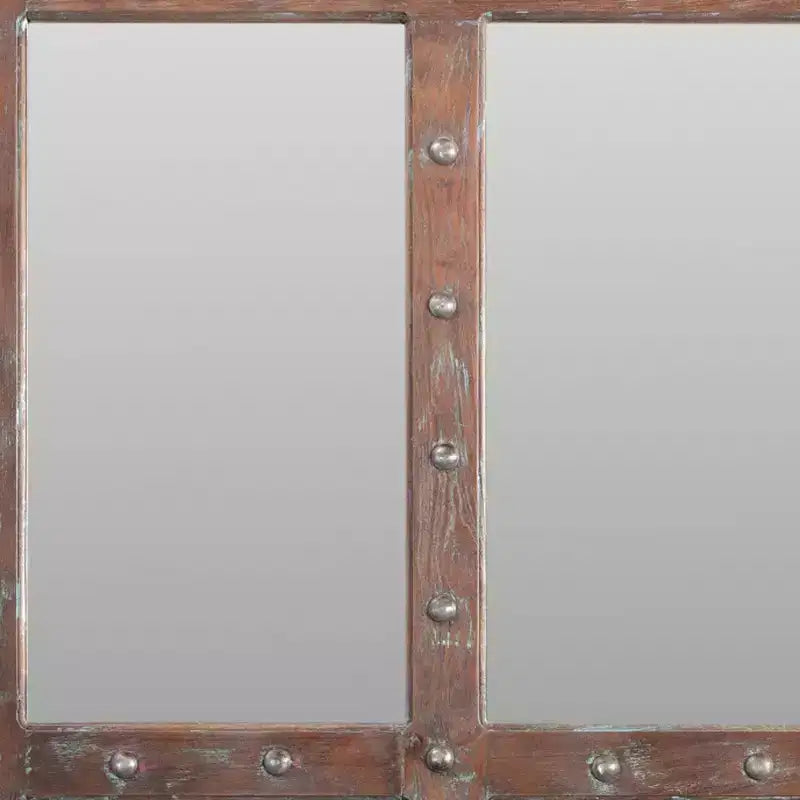 HomeRoots 60 specchio decorativo con cornice a vetri in legno massello rustico marrone