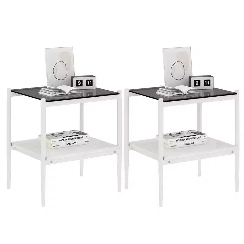 Set di 2 tavolini rettangolari, piano in vetro temperato con strato in MDF, tavolo moderno per soggiorno, vetro grigio