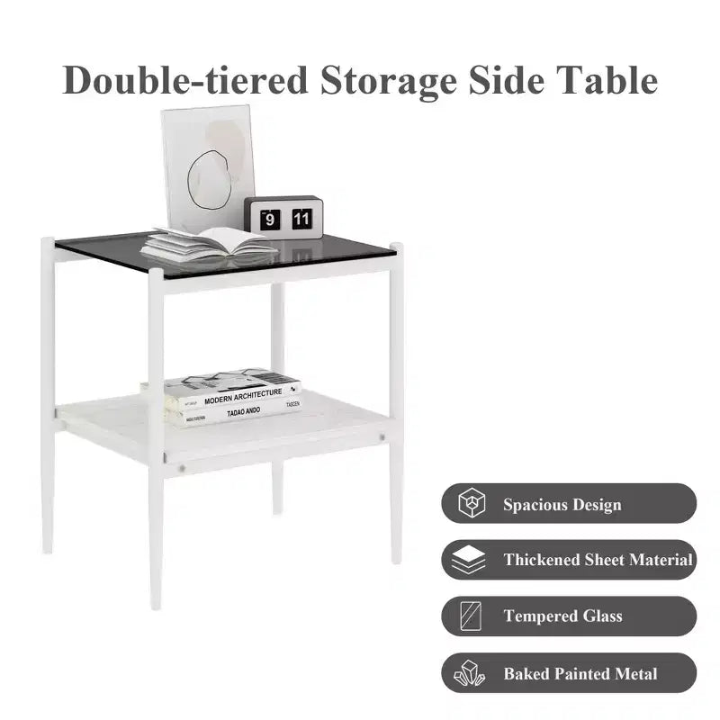 Set di 2 tavolini rettangolari, piano in vetro temperato con strato in MDF, tavolo moderno per soggiorno, vetro grigio