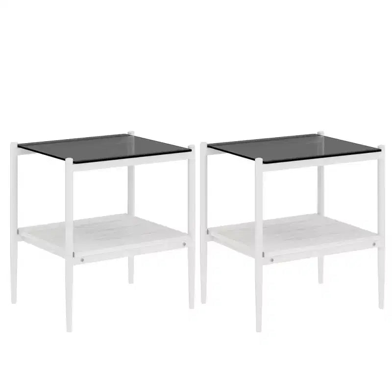 Set di 2 tavolini rettangolari, piano in vetro temperato con strato in MDF, tavolo moderno per soggiorno, vetro grigio