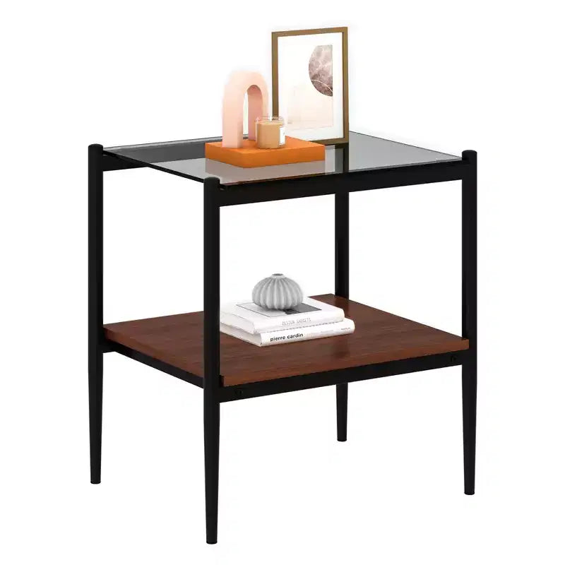 Set di 2 tavolini rettangolari, piano in vetro temperato con strato in MDF, tavolo moderno per soggiorno, vetro grigio