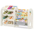 Toy Storage Organizer with 4-Tier Bookshelf and 8 Bins Kids Book Rack Cabinet HDPE for Playroom Bedroom Nursery Freestanding
