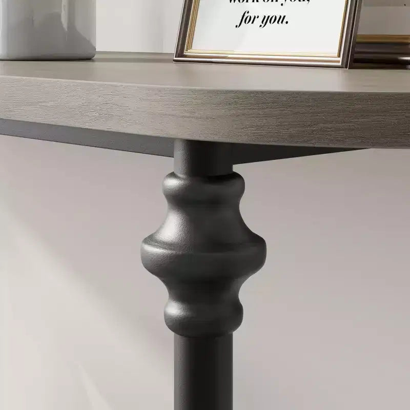 Tavolo da Ingresso, Consolle da 110 cm con Contenitore, Tavolo da Divano a 2 Livelli con Struttura in Metallo e MDF, Tavolino Dietro il Divano per Soggiorno, Corridoio - Grigio