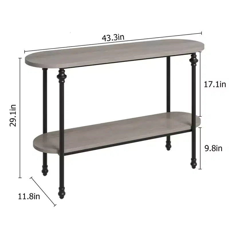 Tavolo da Ingresso, Consolle da 110 cm con Contenitore, Tavolo da Divano a 2 Livelli con Struttura in Metallo e MDF, Tavolino Dietro il Divano per Soggiorno, Corridoio - Grigio