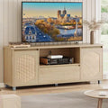 63 Rattan & Oak TV Stand for 70 TVs  Modern Entertainment Center with Storage Drawer & Open Shelves, Media Console for Living Room or Bedroom