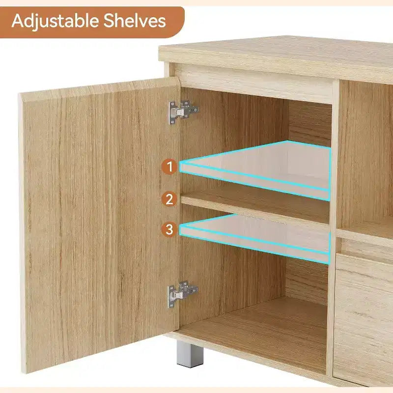 Mobile TV in Rattan e Rovere da 160 cm per TV fino a 70 pollici, Porta TV Moderno con Cassetti e Ripiani Aperti, Consolle Multimediale per Soggiorno o Camera da Leteetto