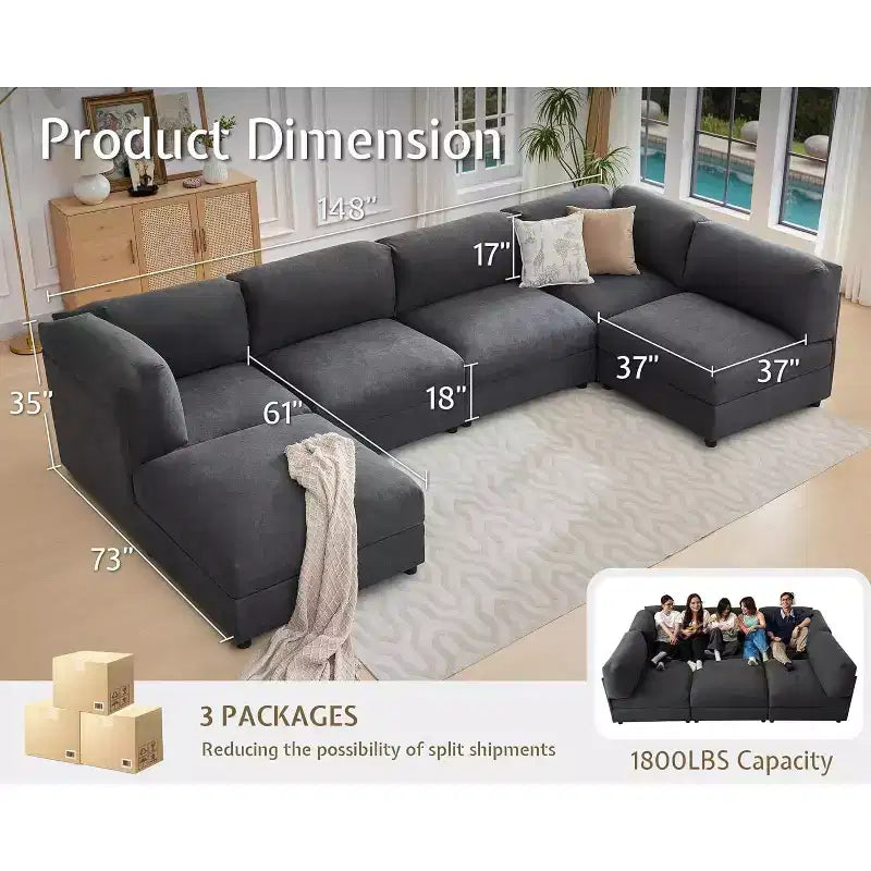 AMERLIFE Divano componibile a U con pouf, Divano di grandi dimensioni per soggiorno