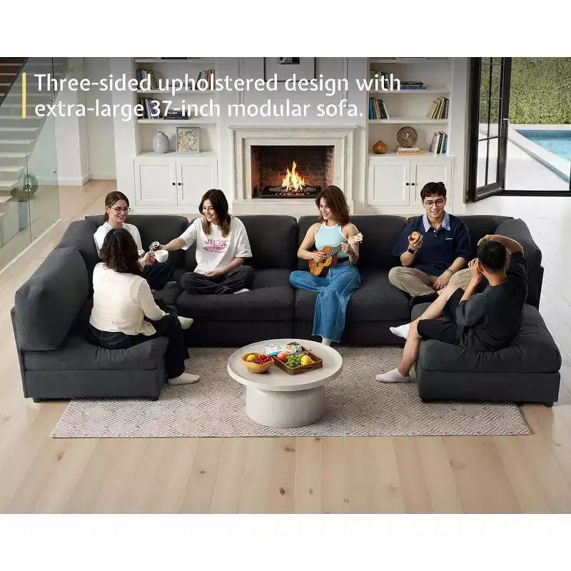 AMERLIFE Divano componibile a U con pouf, Divano di grandi dimensioni per soggiorno