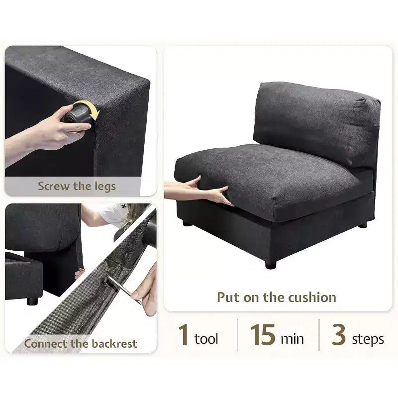 AMERLIFE Divano componibile a U con pouf, Divano di grandi dimensioni per soggiorno