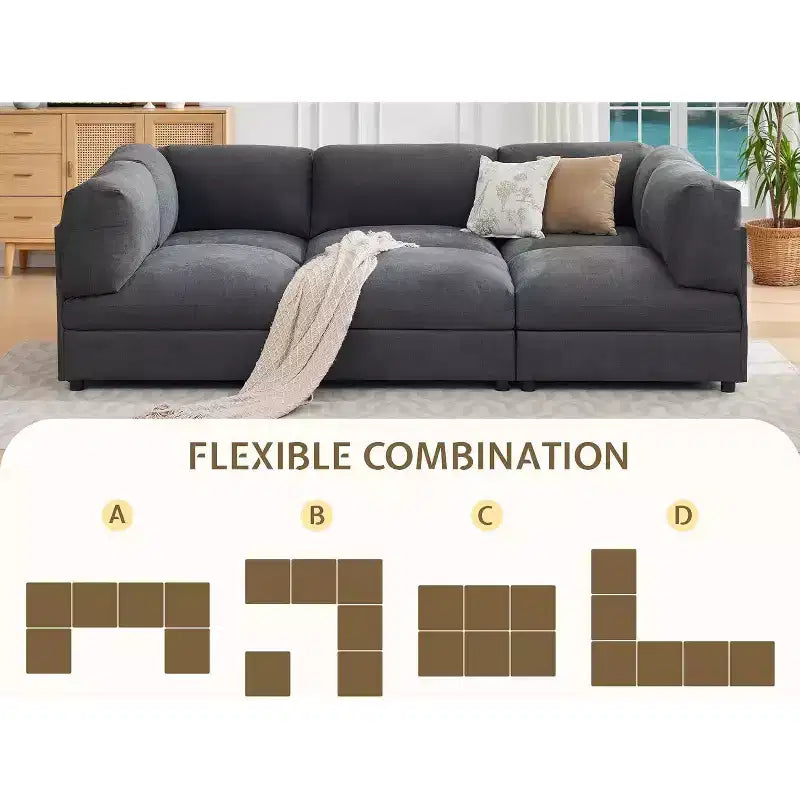 AMERLIFE Divano componibile a U con pouf, Divano di grandi dimensioni per soggiorno