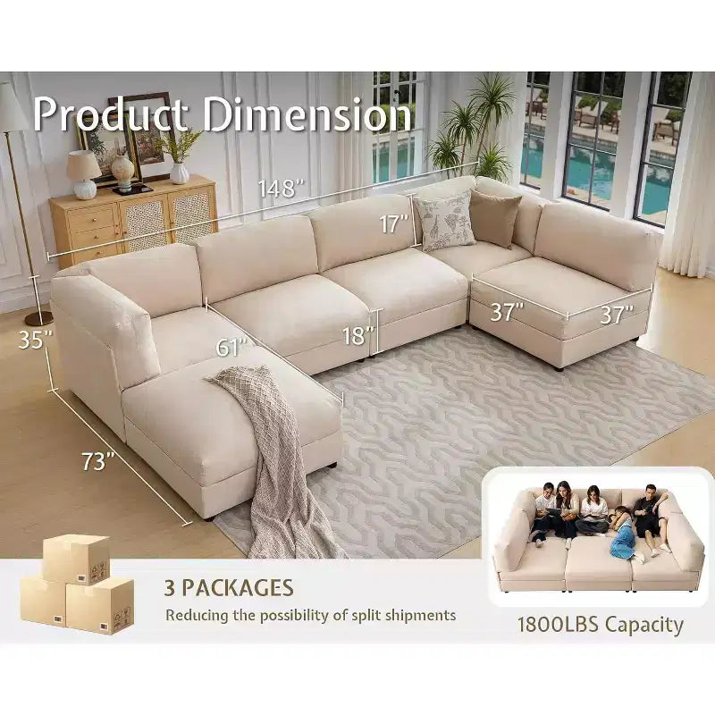 AMERLIFE Divano componibile a U con pouf, Divano di grandi dimensioni per soggiorno