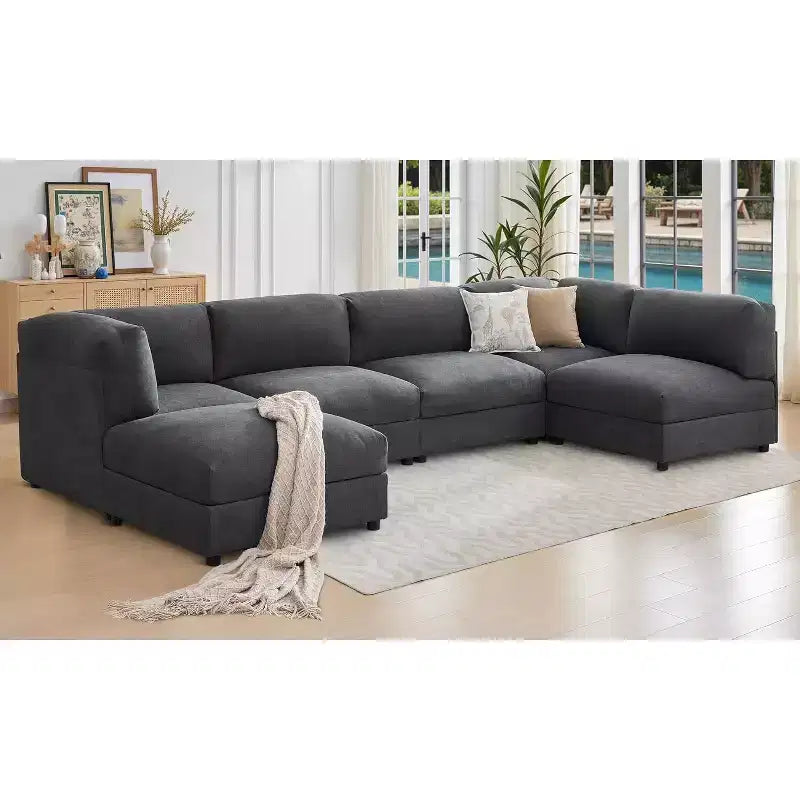 AMERLIFE Divano componibile a U con pouf, Divano di grandi dimensioni per soggiorno