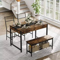 Dining Table Set for 4 with Rectangular Farmhouse Table, Bench, 2 Chairs, Storage Rack & Drawers, Ideal for Small Kitchens and Breakfast Nooks.