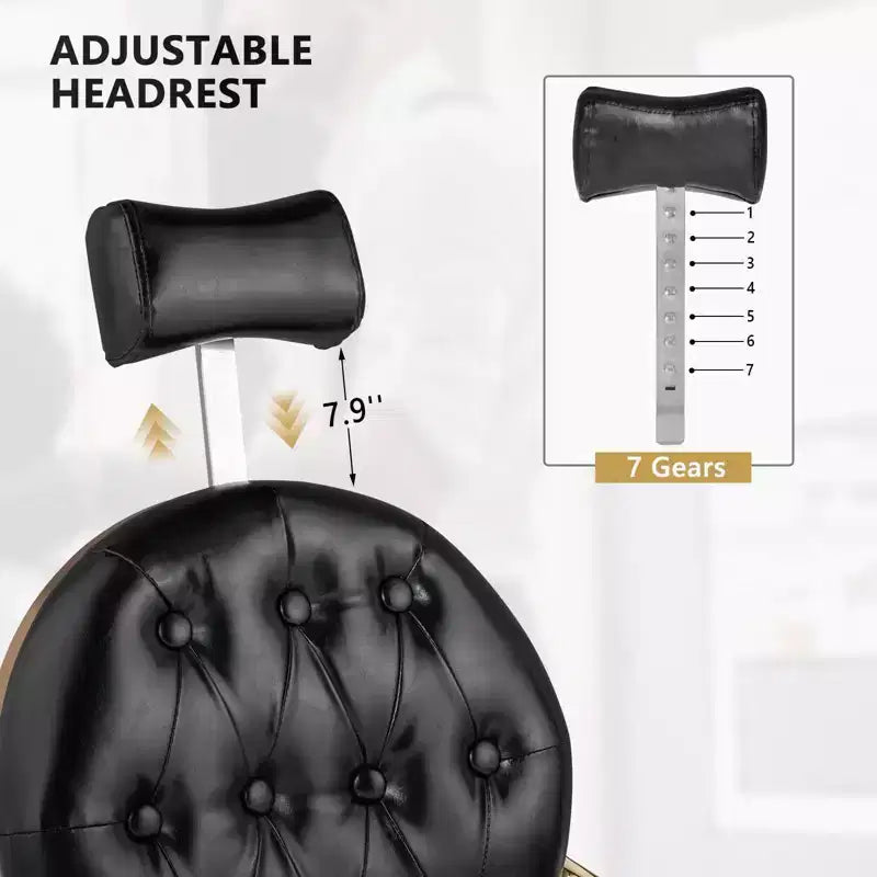 Poltrona da Barbiere Karl Home Nera con Oro in Stile Vintage, Reclinabile, Idraulica, Ultra Resistente