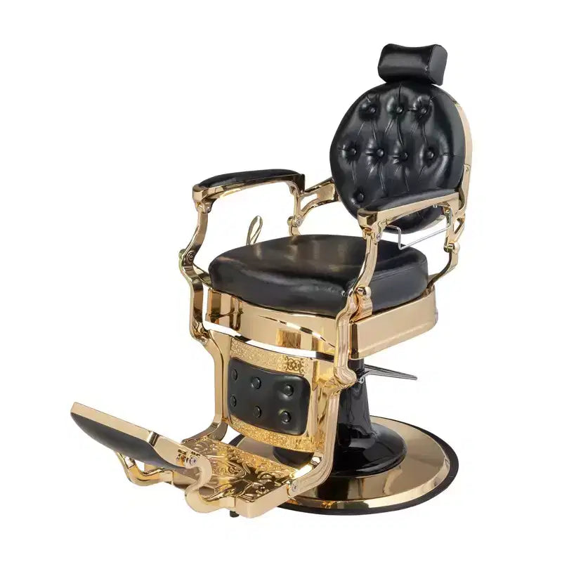 Poltrona da Barbiere Karl Home Nera con Oro in Stile Vintage, Reclinabile, Idraulica, Ultra Resistente