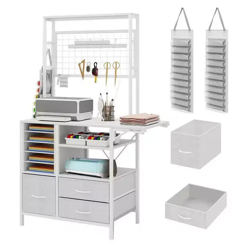 ELECWISH Organizer Artigianale Compatibile con Macchine Cricut, Tavolo Artigianale con Funzione Pieghevole Grande Tavolo Artigianale con Cassetti e Supporti