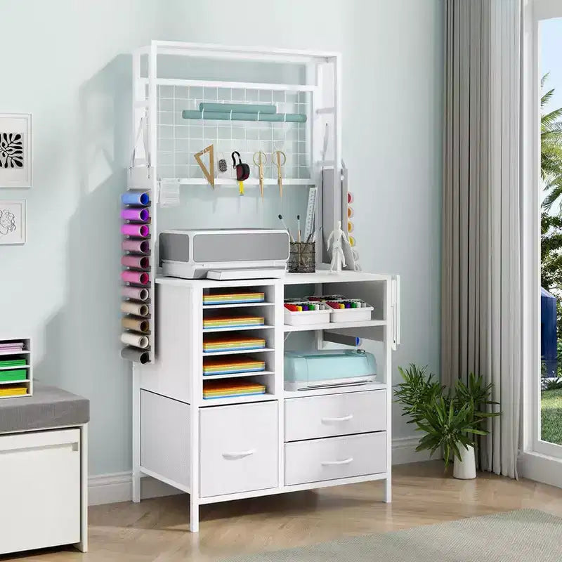 ELECWISH Organizer Artigianale Compatibile con Macchine Cricut, Tavolo Artigianale con Funzione Pieghevole Grande Tavolo Artigianale con Cassetti e Supporti