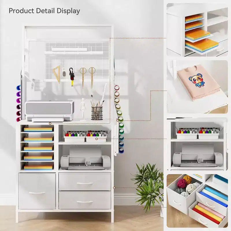 ELECWISH Organizer Artigianale Compatibile con Macchine Cricut, Tavolo Artigianale con Funzione Pieghevole Grande Tavolo Artigianale con Cassetti e Supporti