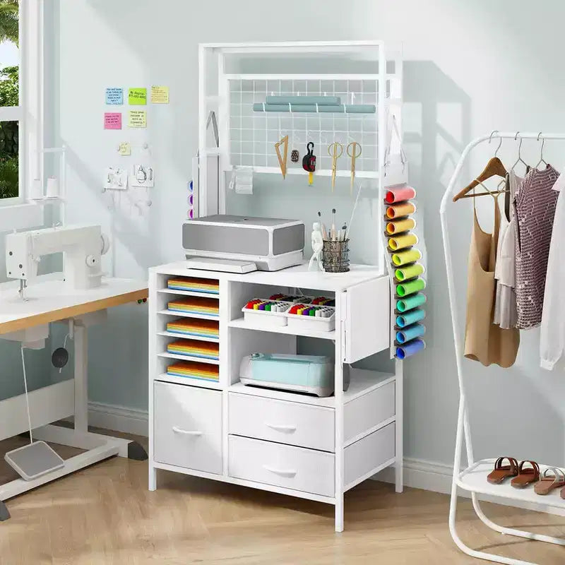 ELECWISH Organizer Artigianale Compatibile con Macchine Cricut, Tavolo Artigianale con Funzione Pieghevole Grande Tavolo Artigianale con Cassetti e Supporti